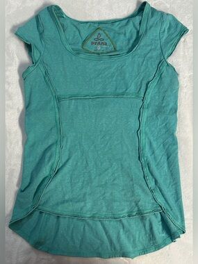 PRANA women's katrina teal hemp cotton high-low seam tee, XL.